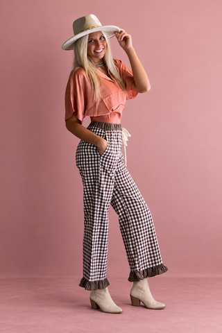 Gingham Check Elastic Waist Pants