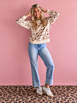 Brown Leopard Print Dropped Shoulder Sweatshirt