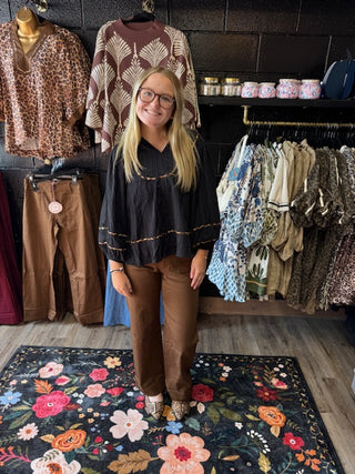 Texture Fabric Blouse with Animal Print-Long Sleeves-option1]-kendra-kays-boutique