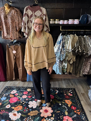 Texture Fabric Blouse with Animal Print-Long Sleeves-option1]-kendra-kays-boutique