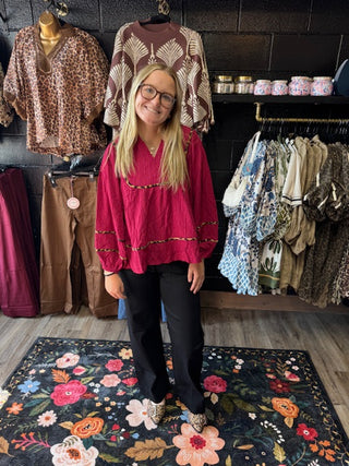 Texture Fabric Blouse with Animal Print-Long Sleeves-option1]-kendra-kays-boutique