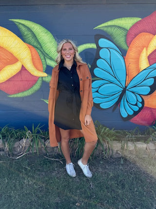 Textured Collared Drop Shoulder Buttoned Front Duster Coat-Jackets-option1]-kendra-kays-boutique