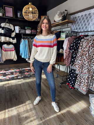 Striped Color Block Loose Sleeve Sweater-Sweaters-option1]-kendra-kays-boutique