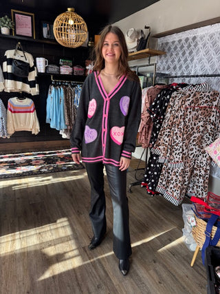 Chenille Patch Candy Hearts Relaxed Cardigan