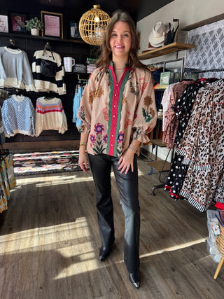 Mix Floral Textured Blouse with Scalloped Trim-Short Sleeves-option1]-kendra-kays-boutique