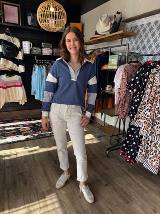 Blue Striped Color Block Patchwork Collar Sweatshirt-Sweaatshirts-option1]-kendra-kays-boutique