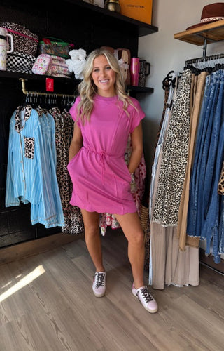 Scallop Hem Drawstring Luxe Knit Dress-Dresses-option1]-kendra-kays-boutique