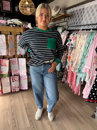 Crew Neck Patch Pocket Long Sleeve-Long Sleeves-option1]-kendra-kays-boutique