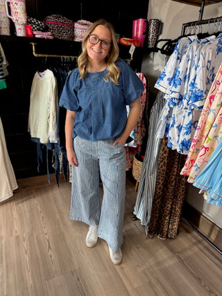 Denim Puff Sleeve Babydoll Top-option1]-kendra-kays-boutique