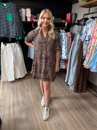 Leopard Print Mini Dress with Contrast Trim-Dresses-option1]-kendra-kays-boutique