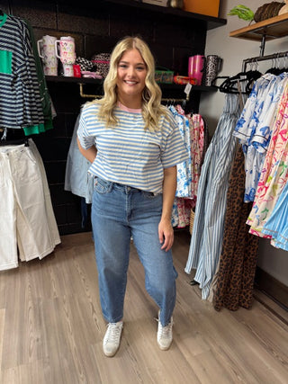 Stripe Crew Neck Loose Tee-Short Sleeves-option1]-kendra-kays-boutique