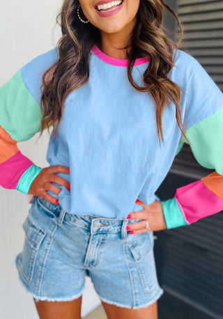 Colorblock Patchwork Long Sleeve Loose Top-Tops-option1]-kendra-kays-boutique