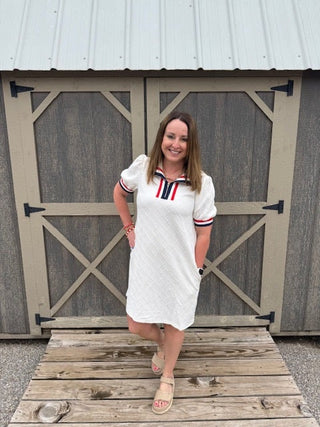 Textured Colorblock Edge Puff Sleeve Quarter Zip Mini-Dresses-option1]-kendra-kays-boutique