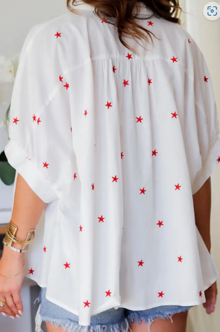 White Little Stars Printed Loose Half Sleeve Loose Shirt-Short Sleeves-option1]-kendra-kays-boutique
