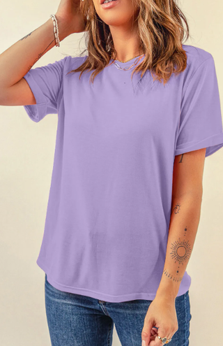 Lilac Casual Plain Crew Neck Tee-Short Sleeves-option1]-kendra-kays-boutique