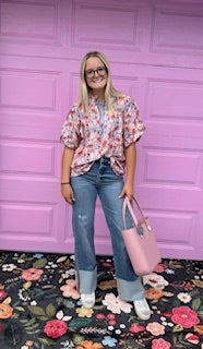 Floral Puff Sleeve Blouse-Short Sleeves-option1]-small-kendra-kays-boutique