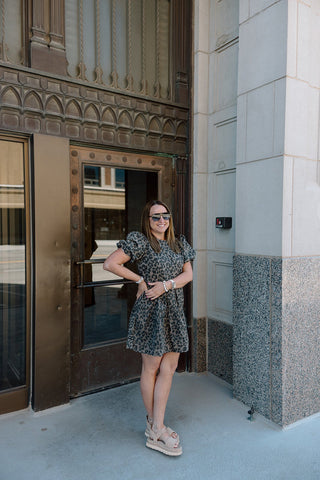 Leopard Denim Printed Short Puff Sleeve Mini Dress-Dresses-option1]-small-kendra-kays-boutique