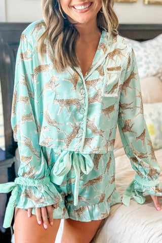 Leopard Satin Ruffle Pajama Short Set-Pajamas-option1]-small-kendra-kays-boutique