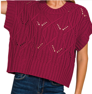 Cable knit short sleeve sweater-Sweaters-option1]-Small-kendra-kays-boutique
