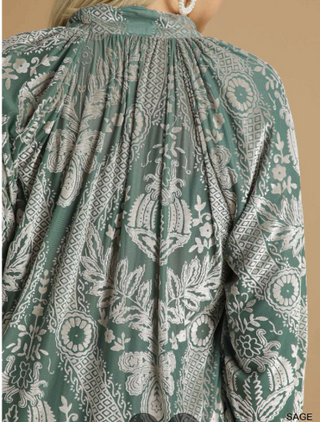 Damask Print Velvet Split Neck Top-Long Sleeves-option1]-Small-kendra-kays-boutique