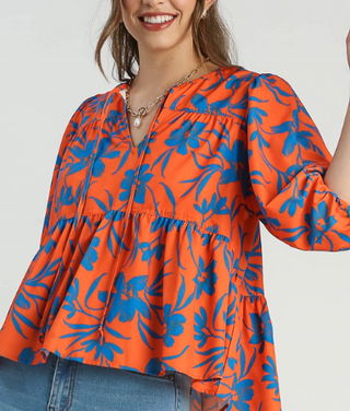 Lightweight Floral Blouse – V-Notch Neck & 3/4 Sleeves-Short Sleeves-option1]-small-kendra-kays-boutique
