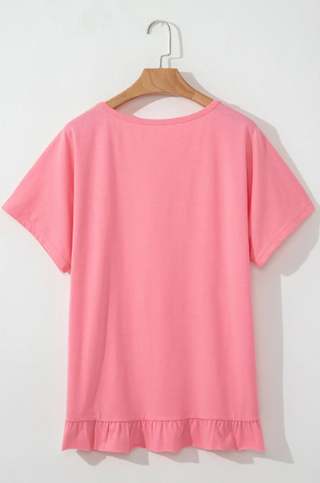 Pink Frilled Hem Loose T-Shirt-Short Sleeves-option1]-kendra-kays-boutique