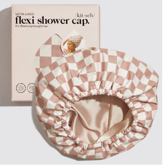 Satin Lined Flexi Shower Cap - Terracotta Checker-women's beauty-option1]-kendra-kays-boutique