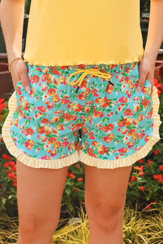 Painted Florals Ruffle Shorts-Shorts-option1]-Small-kendra-kays-boutique