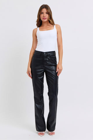 High waist tummy control faux leather bootcut-Jeans-option1]-kendra-kays-boutique