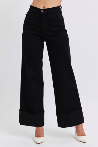 Judy Blue Black Wide Leg With Cuff-Jeans-option1]-kendra-kays-boutique