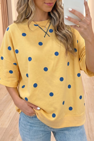 Yellow Polka Dot Print Seam Detail Oversize Tee