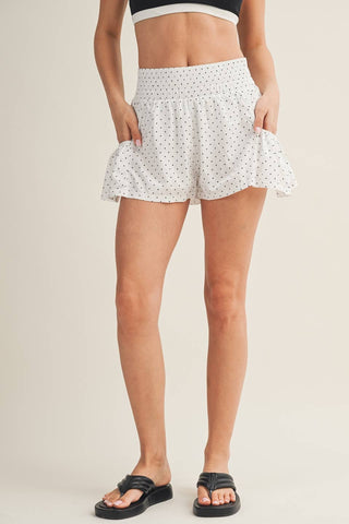 Polka Dot Print Nylon Flare Shorts-option1]-kendra-kays-boutique