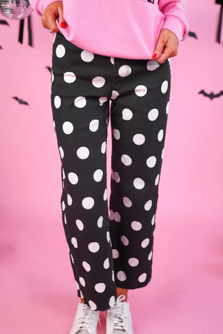 Whitepolka dot black denim pants