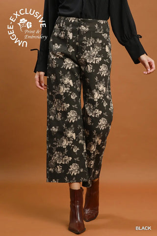 Floral Print Wide Leg Cropped Pants-Bottoms-option1]-Small-kendra-kays-boutique