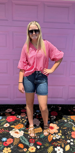 Umgee Bubbled Sleeve Seersucker top-Short Sleeves-option1]-small-kendra-kays-boutique