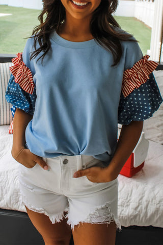 Stars Stripes Short Puff Sleeve Top-Short Sleeves-option1]-Small-kendra-kays-boutique