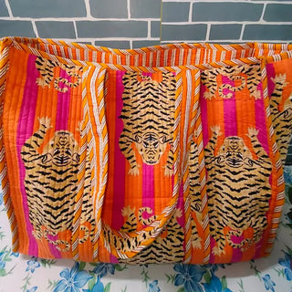 Orange and Pink Tiger Cotton Quilted Tote Bag-Bags-option1]-kendra-kays-boutique