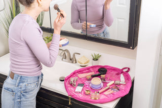 Quilted Lay Flat Drawstring Makeup Bag - Cosmetic Organizer-option1]-kendra-kays-boutique