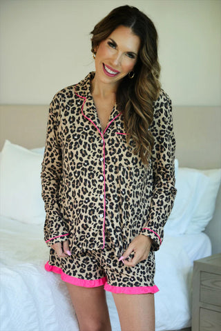 Leopard Ruffle Pajama Set-Pajamas-option1]-Small-kendra-kays-boutique