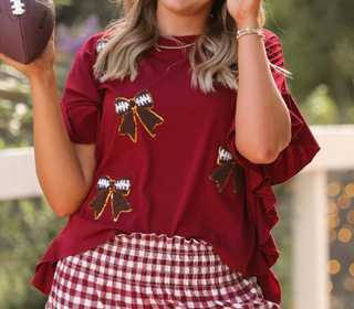 Red Football Ruffle Top-Graphic Tees-option1]-small-kendra-kays-boutique