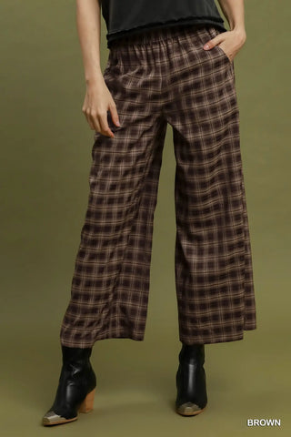 Plaid Pull-On Wide Leg Pants-option1]-Small-kendra-kays-boutique
