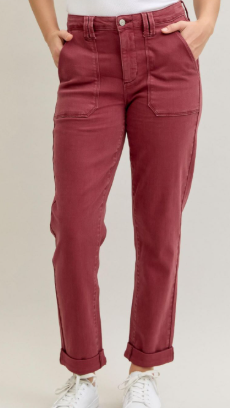 Judy Blue Maroon Cuffed Denim-Jeans-option1]-9-kendra-kays-boutique