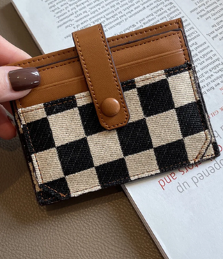 Checkered Canvas Patchwork Card Storage Wallet-Bags-option1]-kendra-kays-boutique