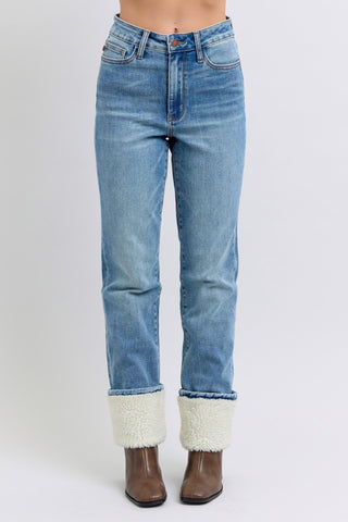 Judy Blue HW Shearling Cuff Straight-Jeans-option1]-kendra-kays-boutique