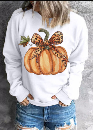 Leopard Bowknot Pumpkin Graphic Crewneck Sweatshirt-Sweatshirts-option1]-kendra-kays-boutique