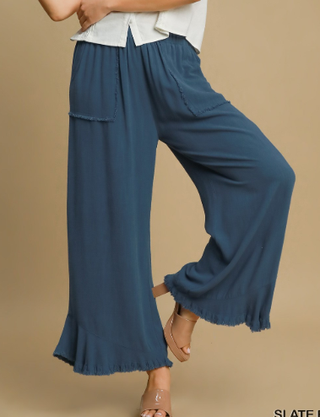 Umgee Linen Frayed Hem Wide Leg Pants-Bottoms-option1]-small-kendra-kays-boutique