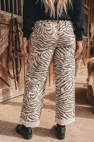 Zebra Elastic Waist Long Pants