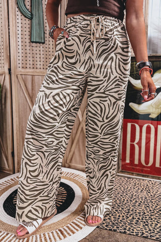 Zebra Elastic Waist Long Pants